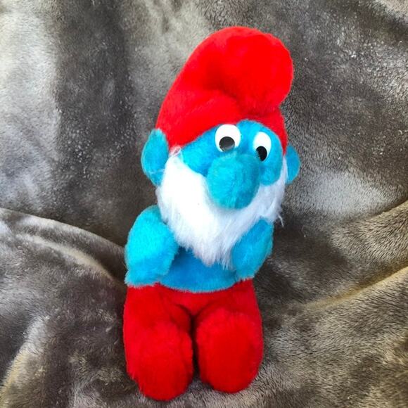 Vintage Papa Smurf Plush Doll 8" 1981 Wallace Berrie Smurf Nut Hull Stuffing - Picture 9 of 12